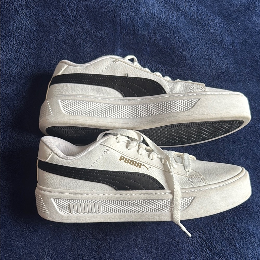 Puma White, Black and Gold Smash V3 Platform Sneakers